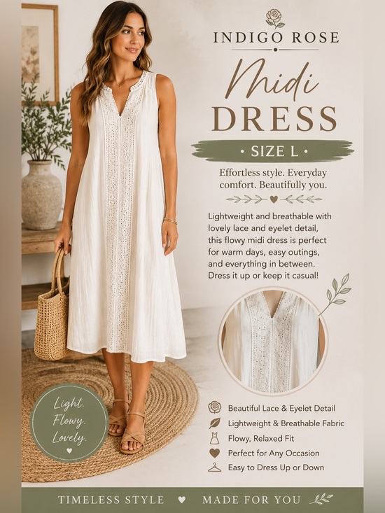 indigo Rose Dresses & Skirts - Indigo Rose White Midi Dress with Lace & Eyelet Detail lg